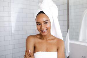 Woman wearing a towel after a shower